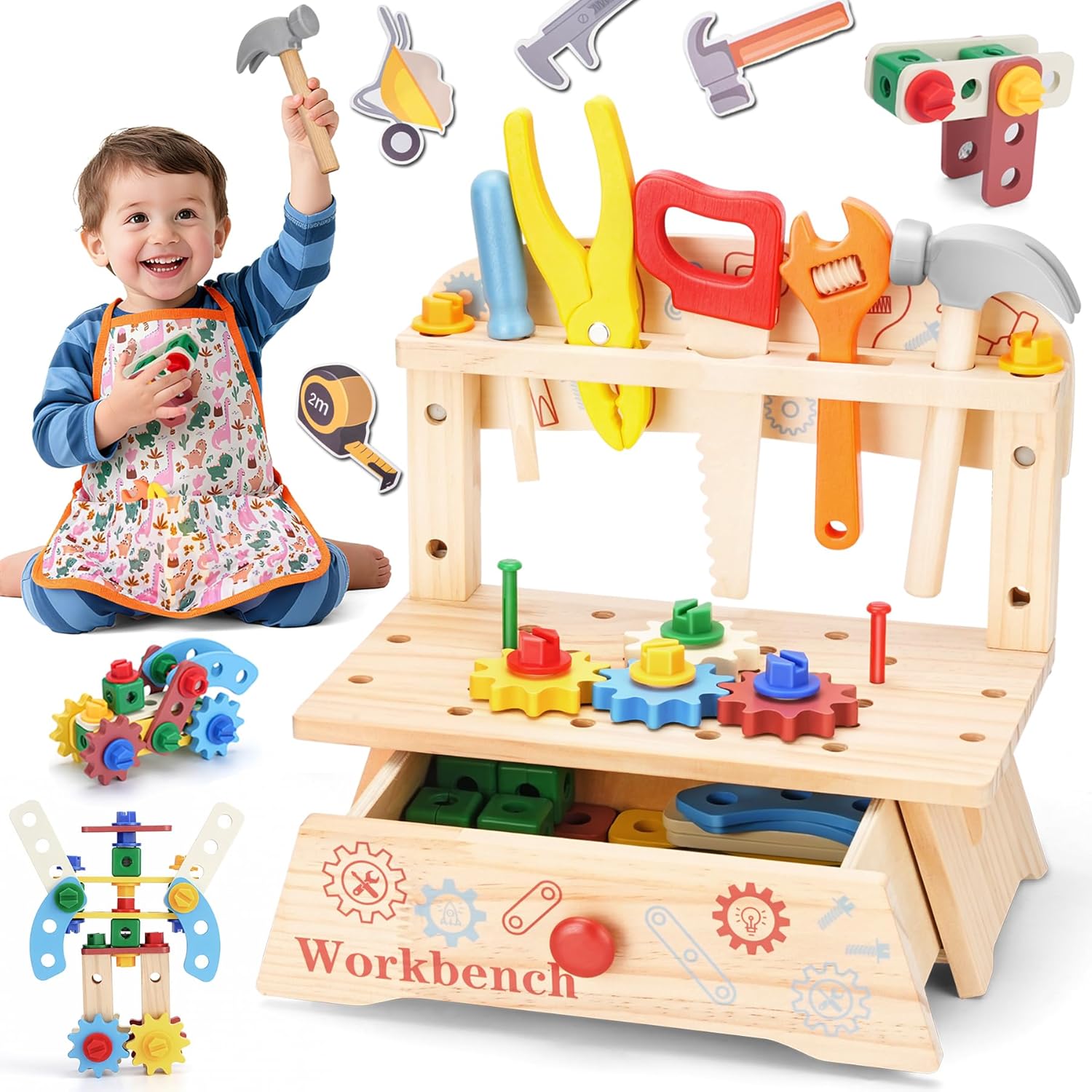 Gardening Tools Kids Set - Banco de ferramentas de madeira para